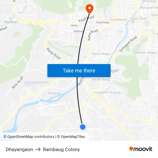 Dhayarigaon to Rambaug Colony map
