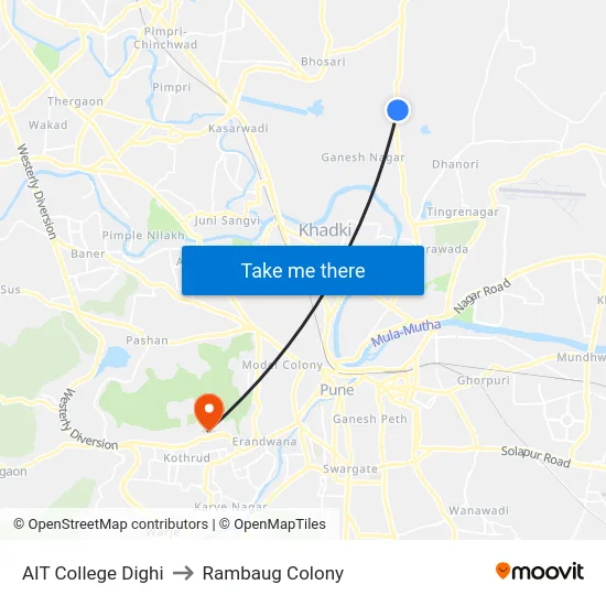 AIT College Dighi to Rambaug Colony map