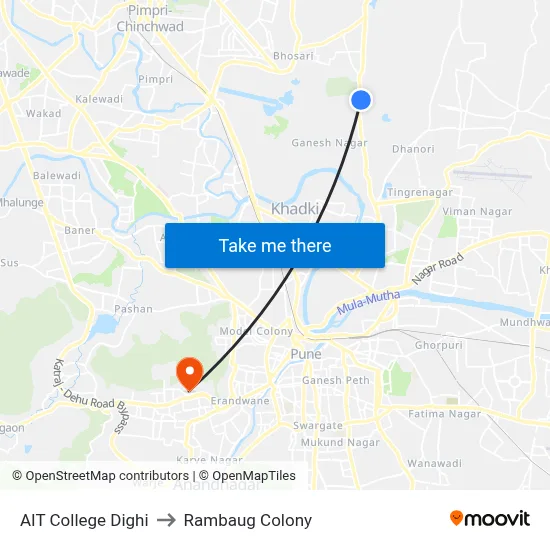 AIT College Dighi to Rambaug Colony map