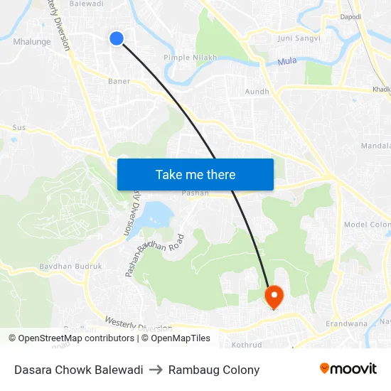 Dasara Chowk Balewadi to Rambaug Colony map