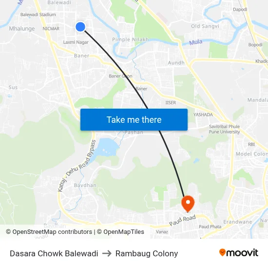 Dasara Chowk Balewadi to Rambaug Colony map