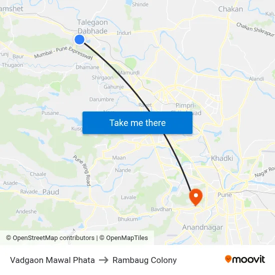 Vadgaon Mawal Phata to Rambaug Colony map