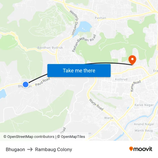 Bhugaon to Rambaug Colony map