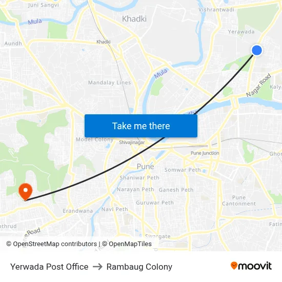 Yerwada Post Office to Rambaug Colony map
