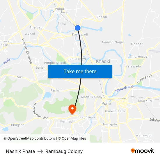 Nashik Phata to Rambaug Colony map