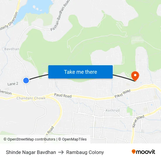 Shinde Nagar Bavdhan to Rambaug Colony map