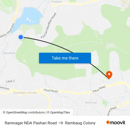 Ramnagar NDA Pashan Road to Rambaug Colony map