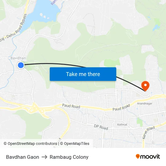 Bavdhan Gaon to Rambaug Colony map