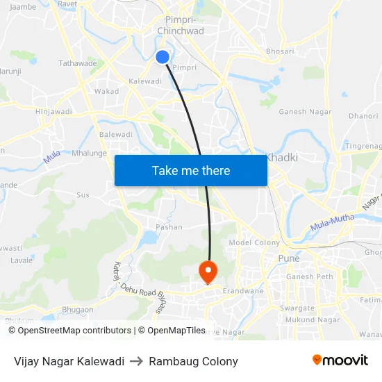 Vijay Nagar Kalewadi to Rambaug Colony map