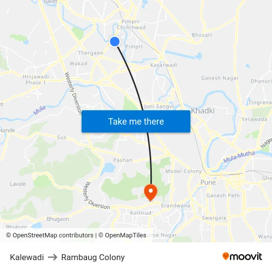 Kalewadi to Rambaug Colony map
