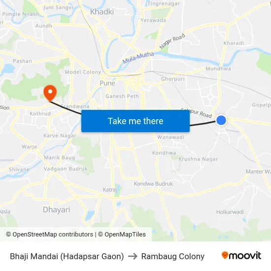Bhaji Mandai (Hadapsar Gaon) to Rambaug Colony map