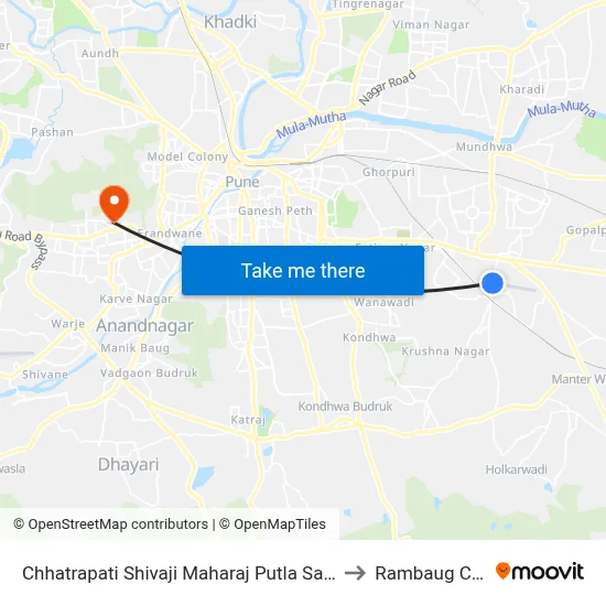 Chhatrapati Shivaji Maharaj Putla Sasane Nagar to Rambaug Colony map