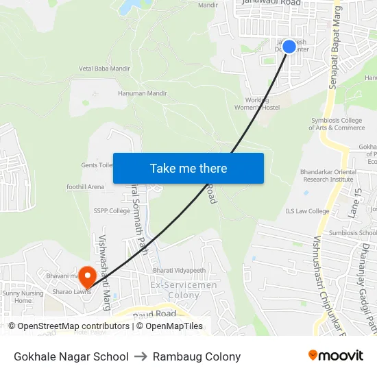 Gokhale Nagar School to Rambaug Colony map