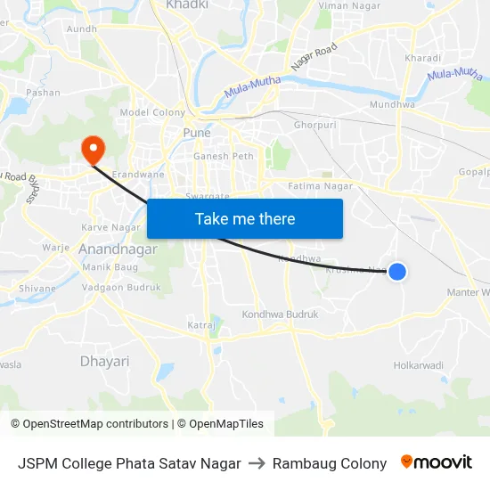 JSPM College Phata Satav Nagar to Rambaug Colony map