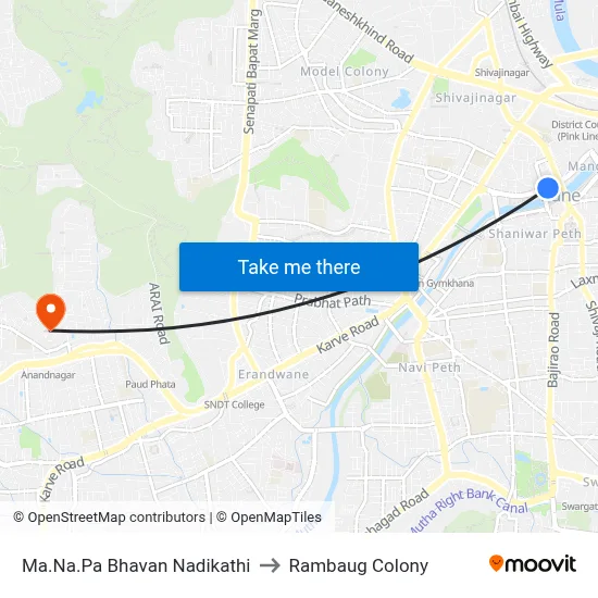 Ma.Na.Pa Bhavan Nadikathi to Rambaug Colony map