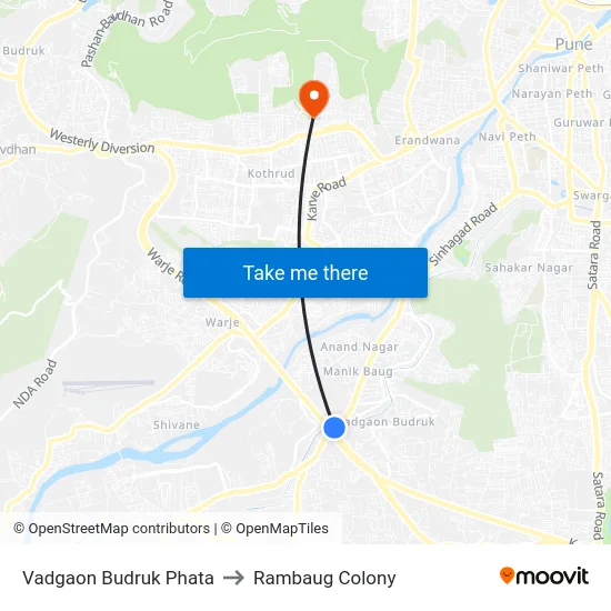 Vadgaon Budruk Phata to Rambaug Colony map