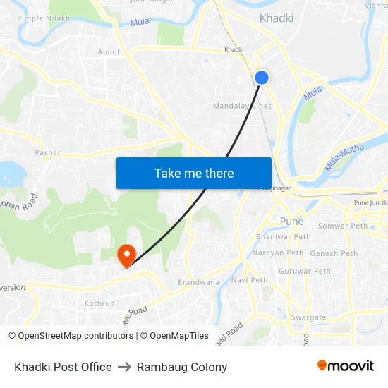 Khadki Post Office to Rambaug Colony map