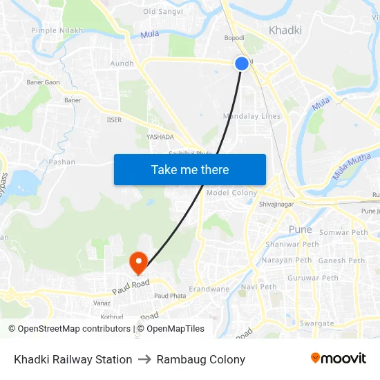 Khadki Railway Station to Rambaug Colony map