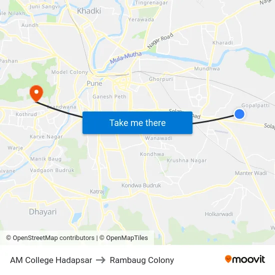 AM College Hadapsar to Rambaug Colony map