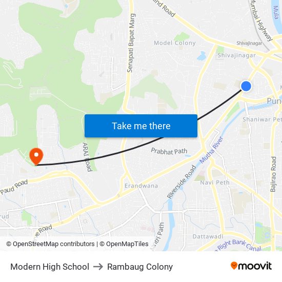 Modern High School to Rambaug Colony map