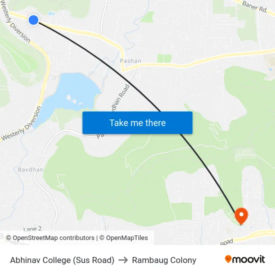 Abhinav College (Sus Road) to Rambaug Colony map