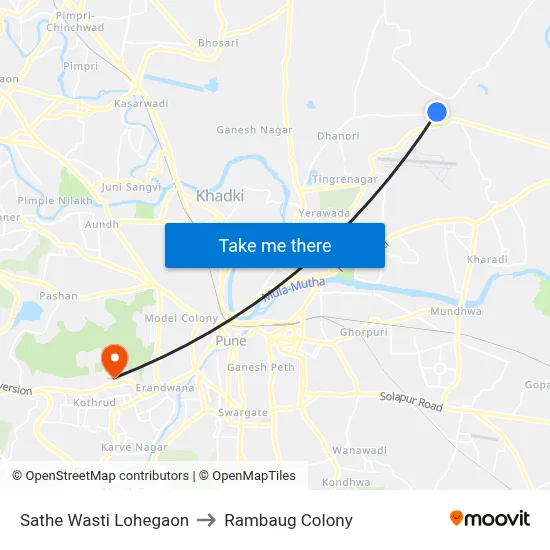 Sathe Wasti Lohegaon to Rambaug Colony map