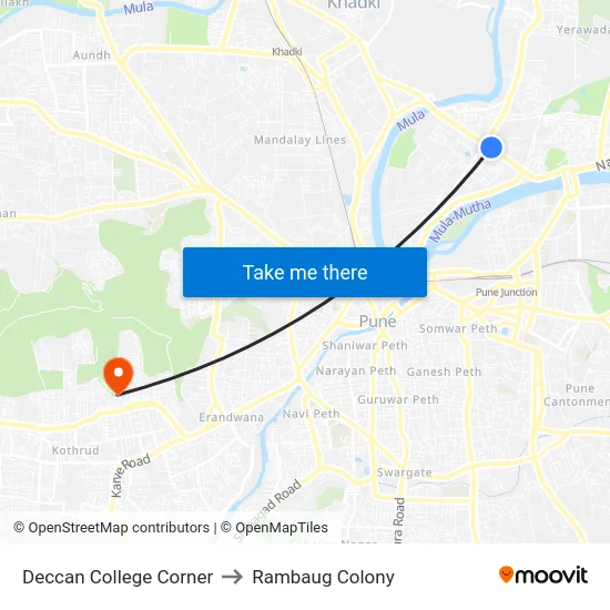Deccan College Corner to Rambaug Colony map
