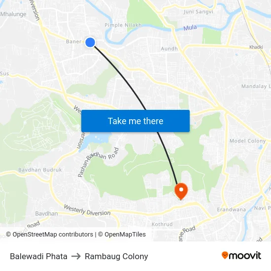 Balewadi Phata to Rambaug Colony map