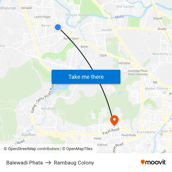 Balewadi Phata to Rambaug Colony map