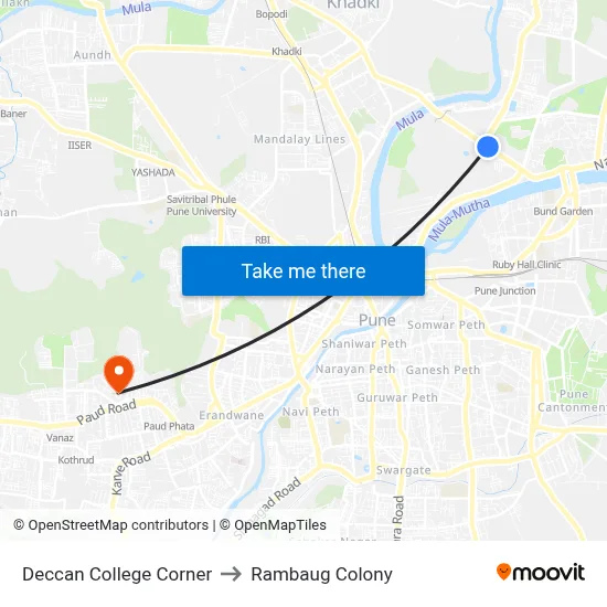 Deccan College Corner to Rambaug Colony map