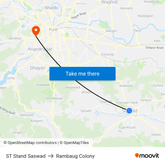 ST Stand Saswad to Rambaug Colony map