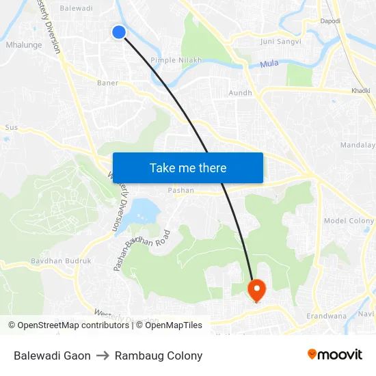 Balewadi Gaon to Rambaug Colony map