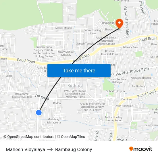 Mahesh Vidyalaya to Rambaug Colony map