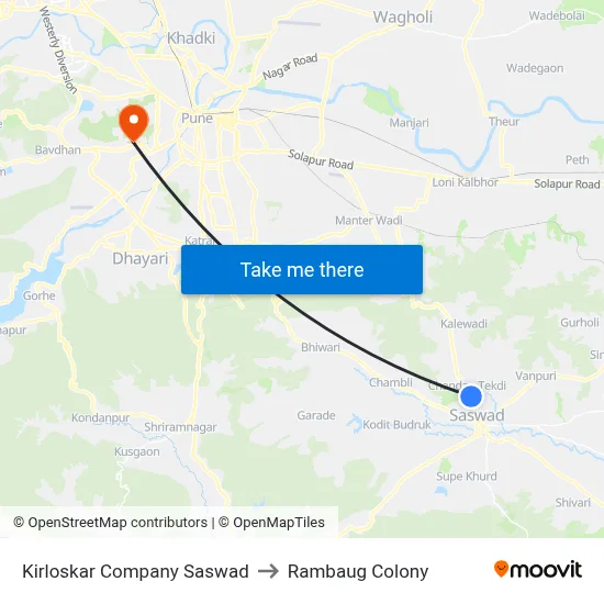 Kirloskar Company Saswad to Rambaug Colony map