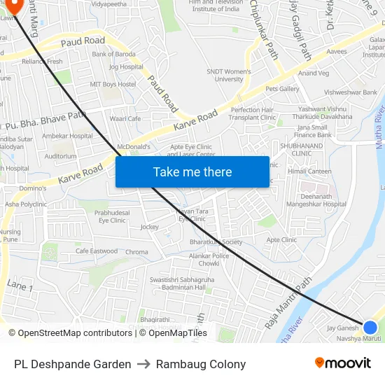 PL Deshpande Garden to Rambaug Colony map