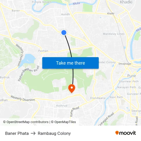 Baner Phata to Rambaug Colony map