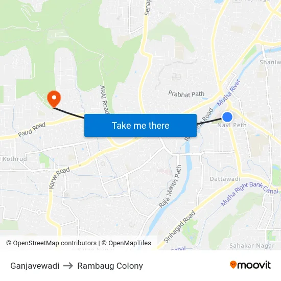 Ganjavewadi to Rambaug Colony map