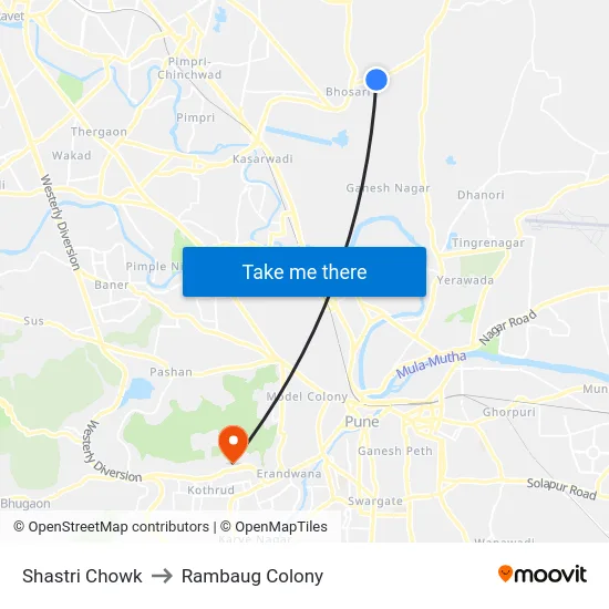 Shastri Chowk to Rambaug Colony map