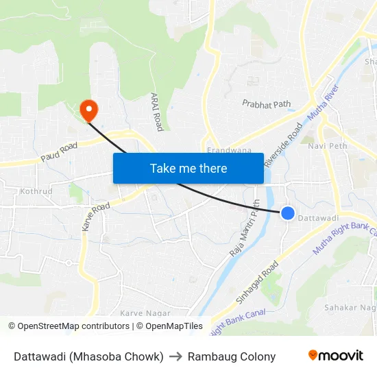 Dattawadi (Mhasoba Chowk) to Rambaug Colony map