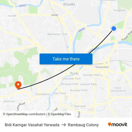 Bidi Kamgar Vasahat Yerwada to Rambaug Colony map