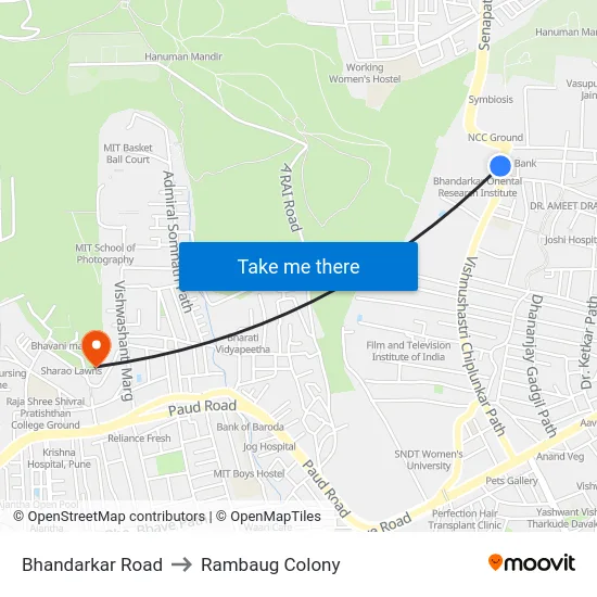 Bhandarkar Road to Rambaug Colony map
