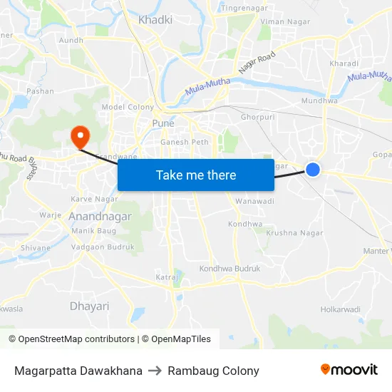 Magarpatta Dawakhana to Rambaug Colony map