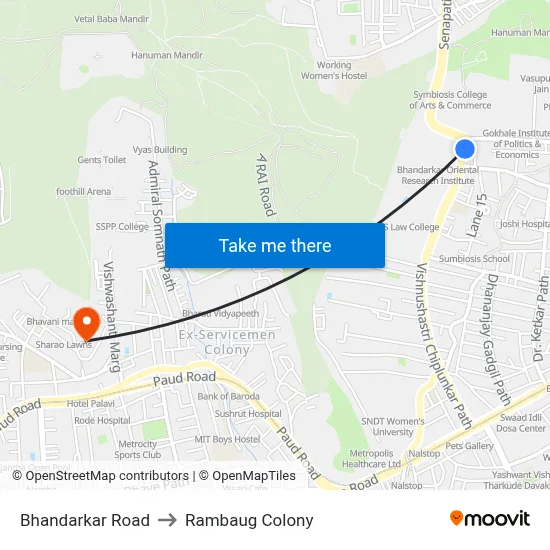 Bhandarkar Road to Rambaug Colony map