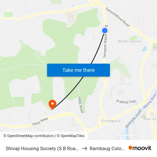 Shivaji Housing Society (S.B Road) to Rambaug Colony map