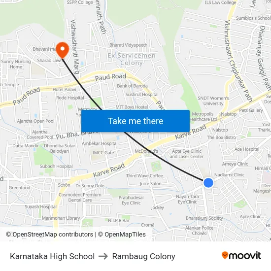 Karnataka High School to Rambaug Colony map