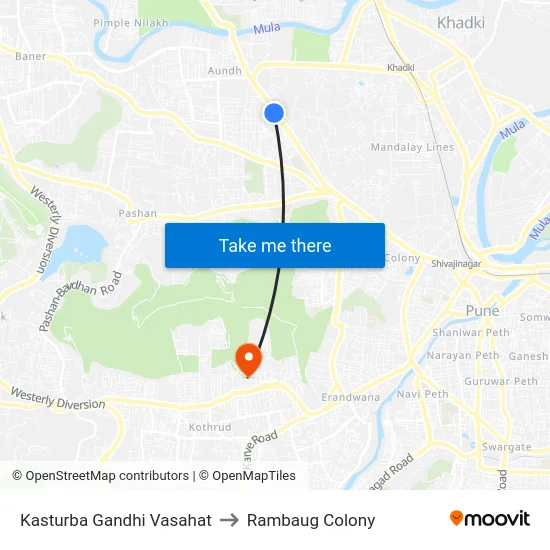 Kasturba Gandhi Vasahat to Rambaug Colony map