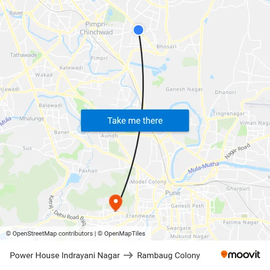 Power House Indrayani Nagar to Rambaug Colony map