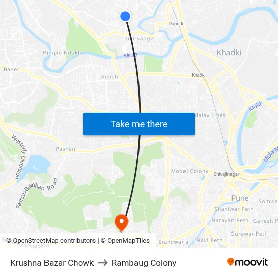 Krushna Bazar Chowk to Rambaug Colony map