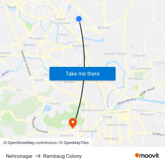 Nehrunagar to Rambaug Colony map