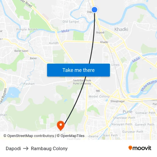 Dapodi to Rambaug Colony map